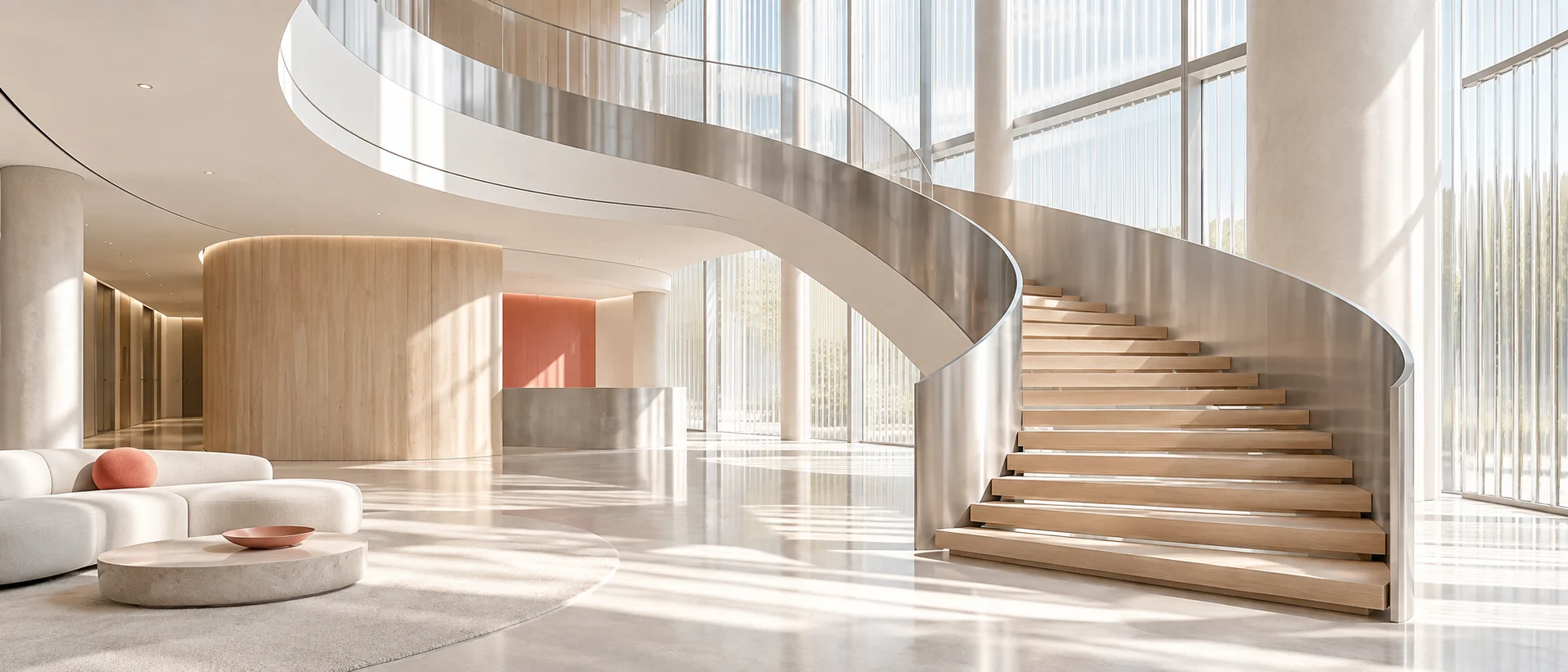 Licht und geschwungene Formen in einem modernen Atrium